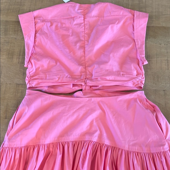 Karlie Solid Poplin Cut-Out Knot Maxi Dress Bubble Gum Pink Large NWT Pockets! - Picture 9 of 10
